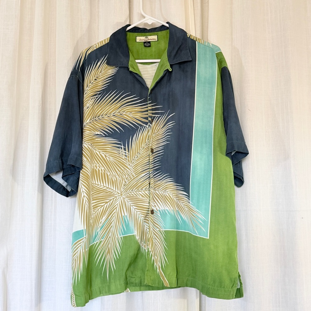 Tommy Bahama Blue Palm Silk Twill Button Short Sleeve Shirt Sz M Tropical